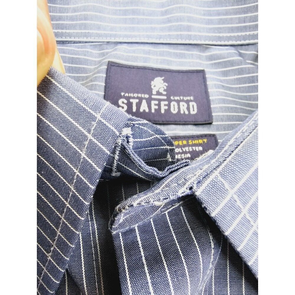 Stafford Regular Fit Size 15.5 34-35 Charcoal Gray White Pin Stripe Super Shirt - Picture 7 of 10